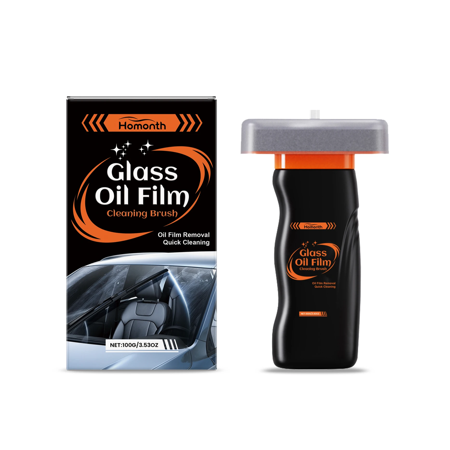 Glass Oil Film Cleaning Brush - Windshield Rearview Mirror Water Stains Dirt Cleaning Brightening Cleaning Wiper, Auto Glass Degreaser Film Remover Tool with Integrated Fluid Sponge, Restores Night Rain Driving Clarity for Car Window Windshield Mirror