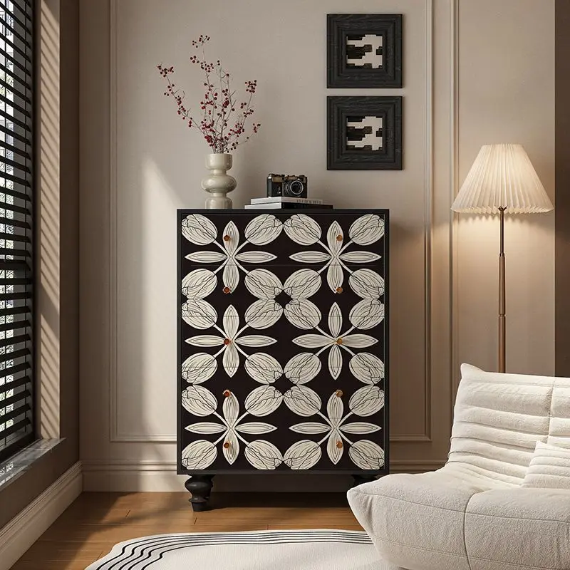 Cassettiera in legno massello in stile retrò francese, soggiorno, divano, armadietto, camera da letto, comodino