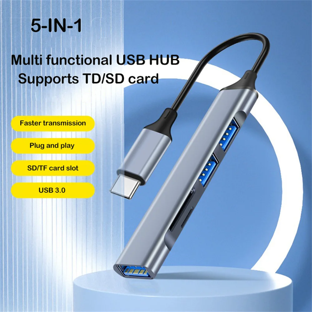 

USB Hub Type C Splitter Aluminum USB A 3.0 Hub with SD TF Card Reader USB 2.0 for MacBook PC Laptops Printer Flash Drives