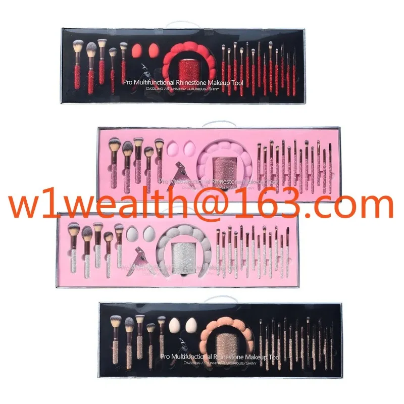 Makeup Brush Set Rhinestone Makeup Brush Set Eye Shadow Opp Bag Synthetic Hair Lipstick Set