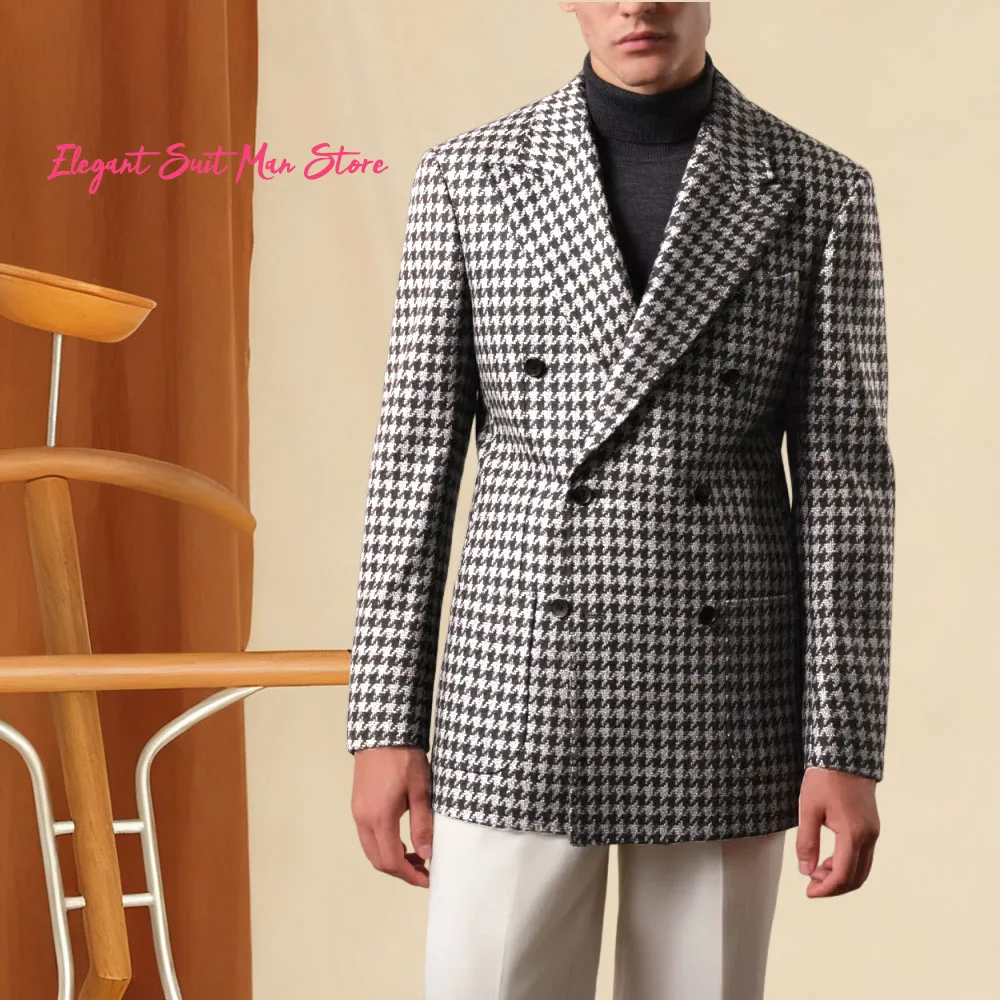 

Wool blend men's suit jacket Classic Thousand Bird Man Coat Casual Fashionable double-breasted men Blazers