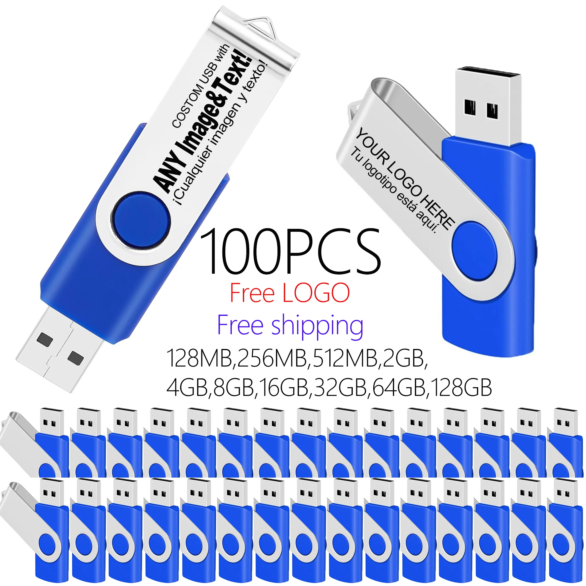 

Free Shipping Metal Rotating Pendrives Customized Laser Logo Pendrives 128 GB 64 GB USB STICK 128-512 MB wholesale For business