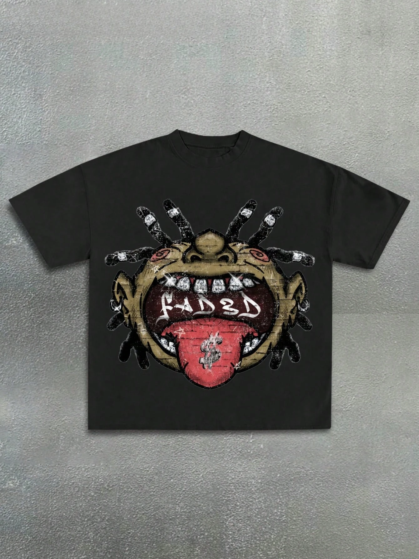 Y2k Men's T-shirt with Graffiti on The Front and Text on The Back, Featuring A Hip-hop Style for Street and Outdoor Life