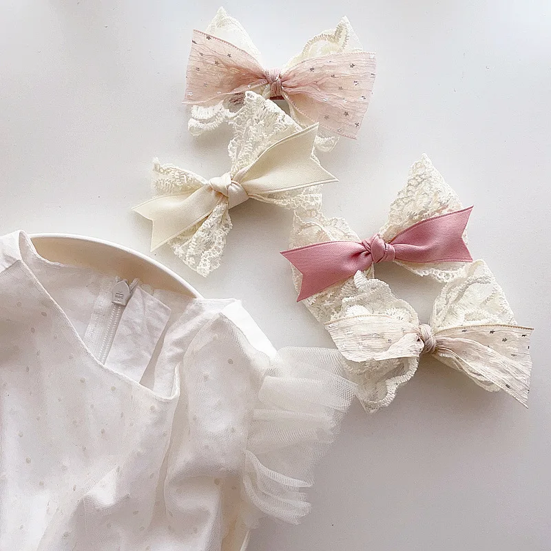 Baby Girl Princess Lace Ribbon Bow Children Lolita Headwear Top Clip Hairpin Head-Dress Party Wedding Birthday Baby Accessories