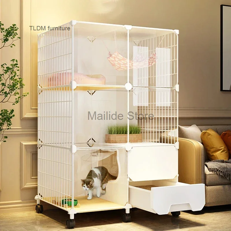 Cat Cages Home Indoor Cat Litter Box Integrated Cat House Simple Cat Villa Toilet Super Large Free Space Pet Products Cat Cage