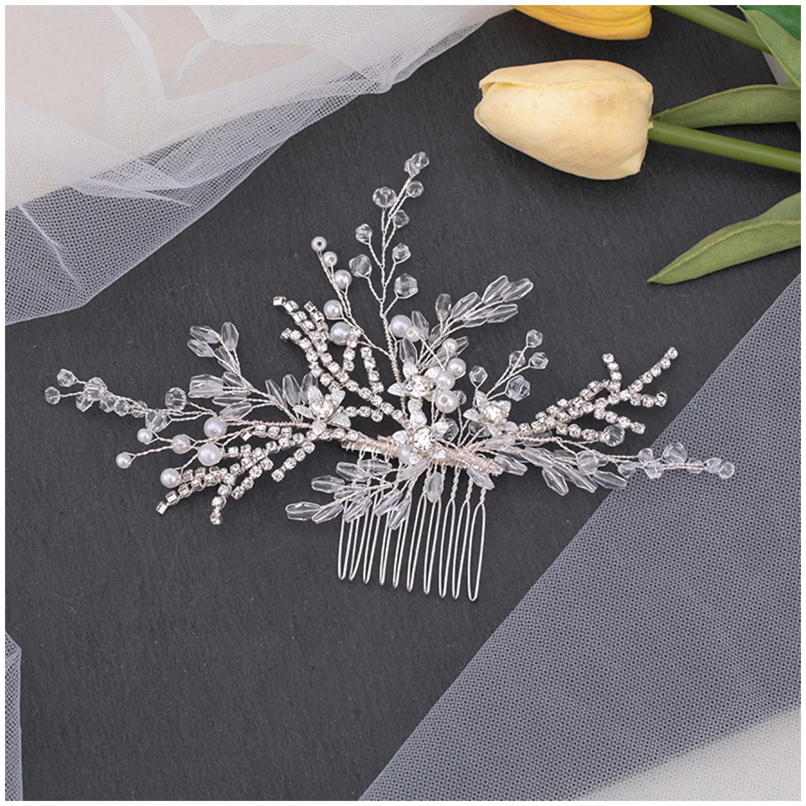 

Crystal Bride Wedding Hair Comb Exquisite Hair Jewelry Pearls Hair Pieces for Photography Halloween Role-Playing