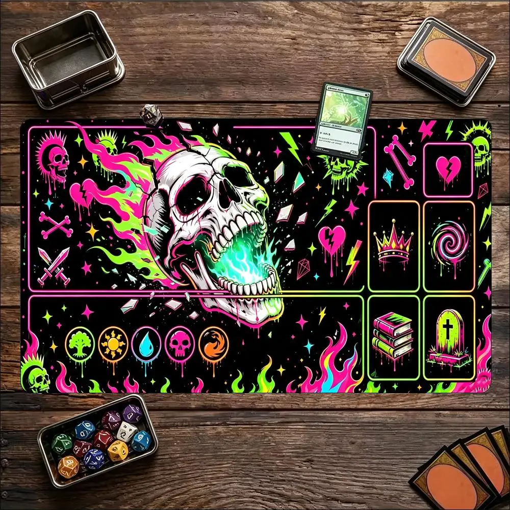 Neon Punk Skull Fire Cyberpunk Graffiti Lightning XXL Gaming Mouse Pad Non Slip Rubber Base Large Desk Mat for Gaming Fan
