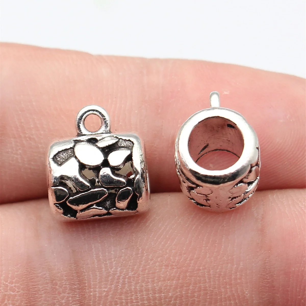 5pcs 14x12x10mm Antique Silver Color Hollow Out Carved Large Hole Hanging Head Bails Jewelry Materials Wholesale