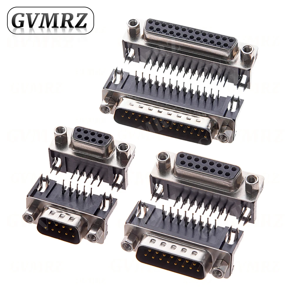 5PCS DR9 DR15 DR25 Female Male PCB Mount D-Sub PCB Connector RS232 Connector 90-degree Bent Needle DB9 DB15