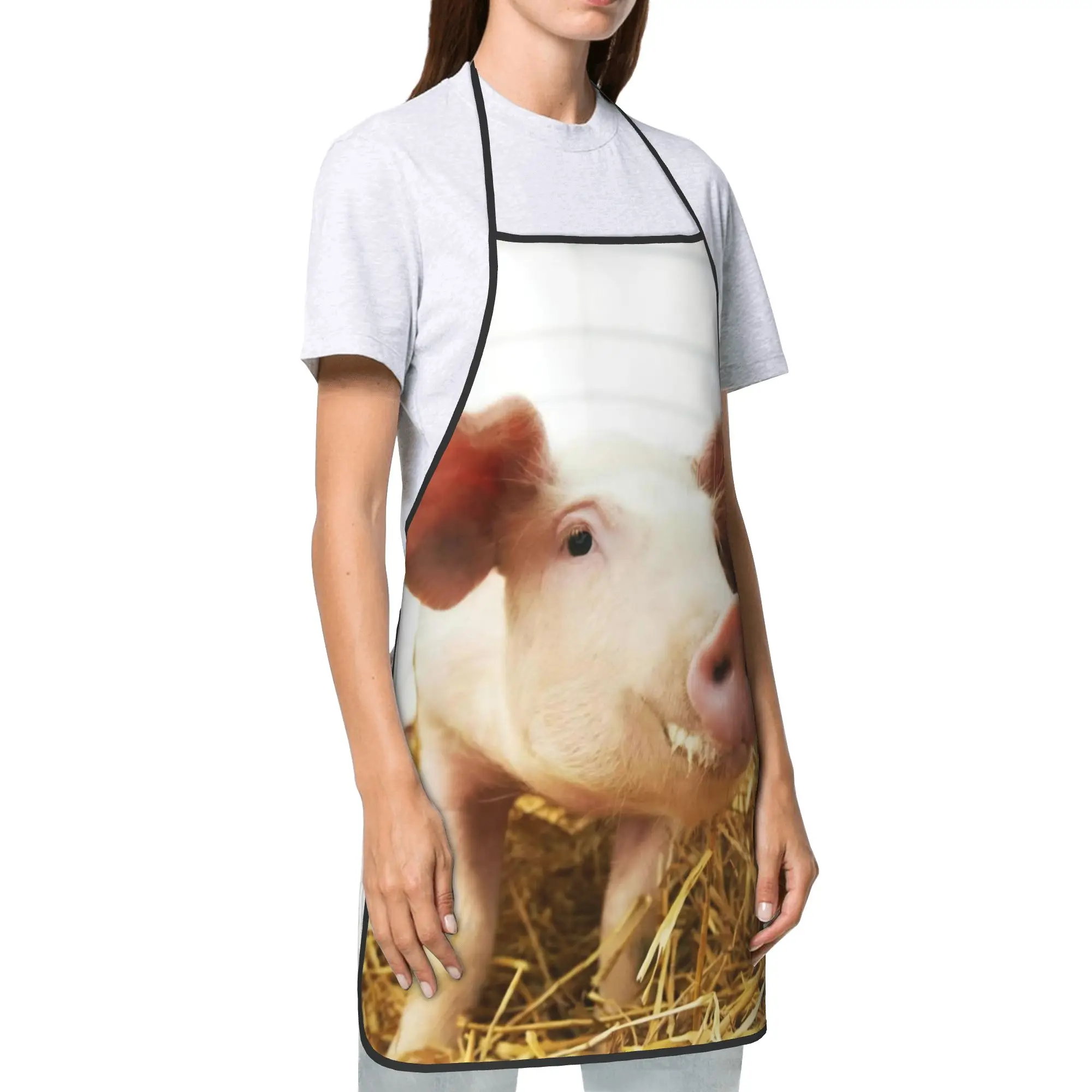 Farmhouse Adorable Domestic Pig Waterproof Bib Aprons Fashion Polyester Nature Countryside Cook Adult Unisex Restaurant Pinafore