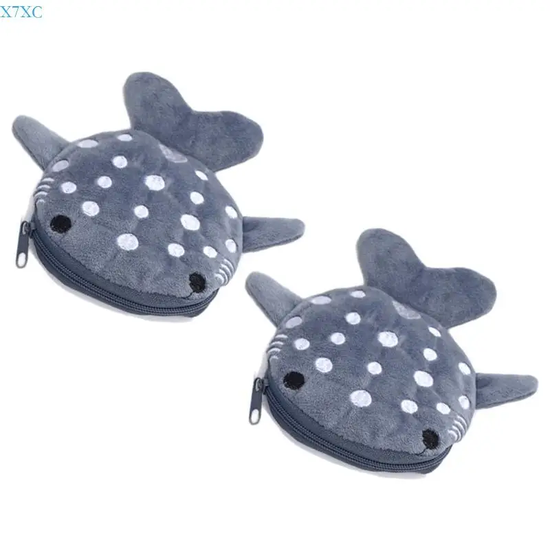 

X7XC Set of 2 Women Girls Zippered Whale Coin Purse Cartoon Plush Coin Change Wallet Headphones Small Items Bag