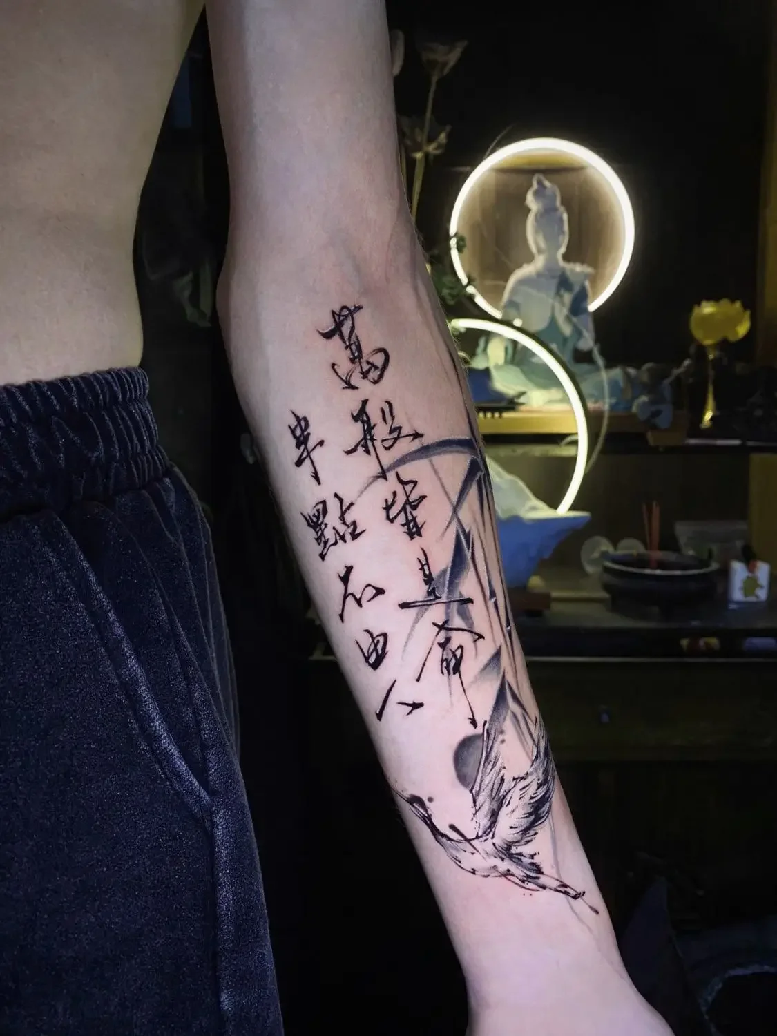 Chinese Character Art Fake Tattoo for Woman Man Arm Herbal Tattoo Waterproof Temporary Tattoo Sticker Lasting Crane Sticker
