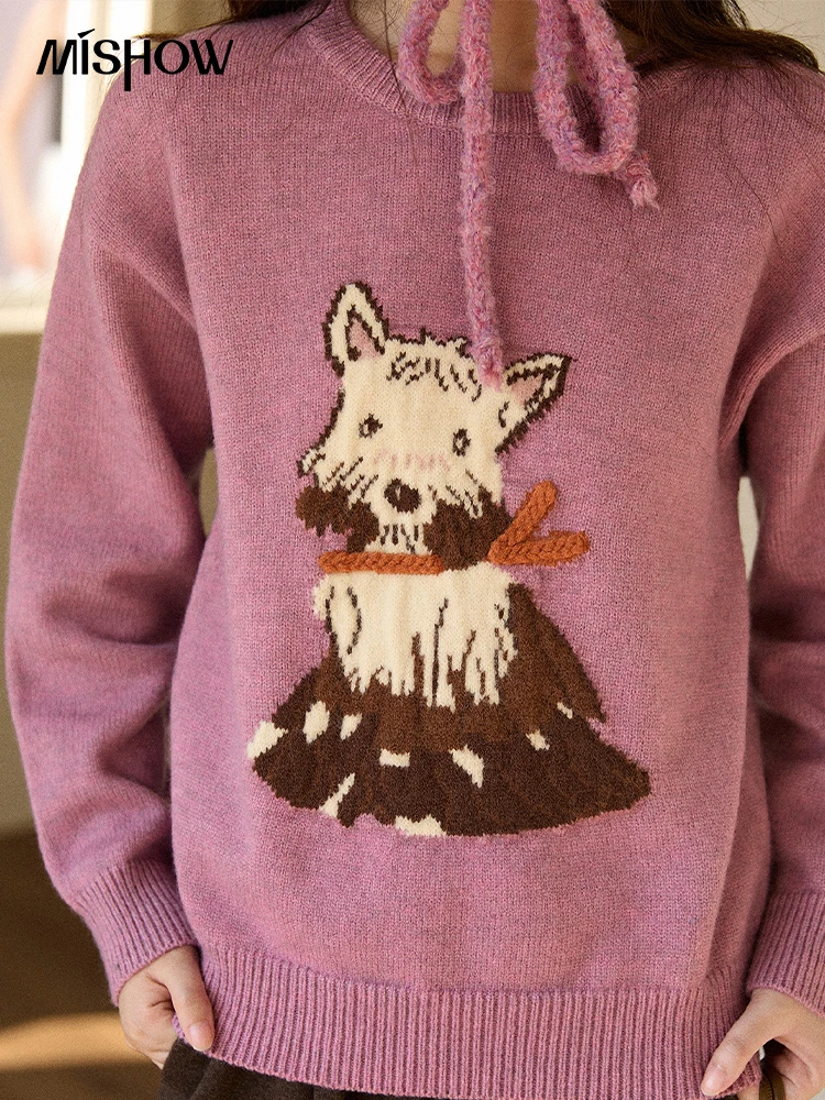 MISHOW-suéter grueso de Jacquard para perro para mujer, Tops de punto suaves y sueltos de lana ártica morada para invierno (diadema no incluida) MXE88Z2599