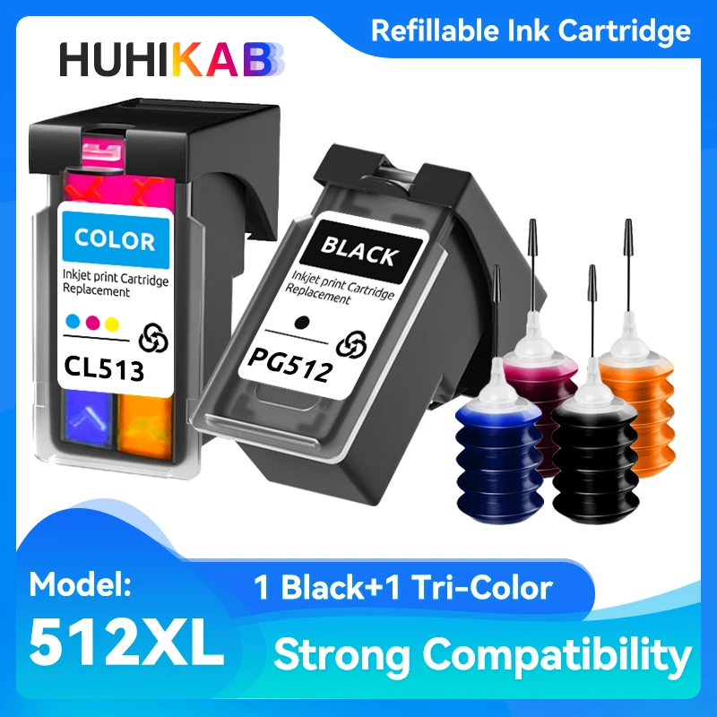 HUHIKAB PG512 CL513 Wkłady atramentowe wielokrotnego napełniania do Canon Pixma MP230 MP250 MP240 MP270 MP480 MX320 MX330 MX340 MX350 IP2700