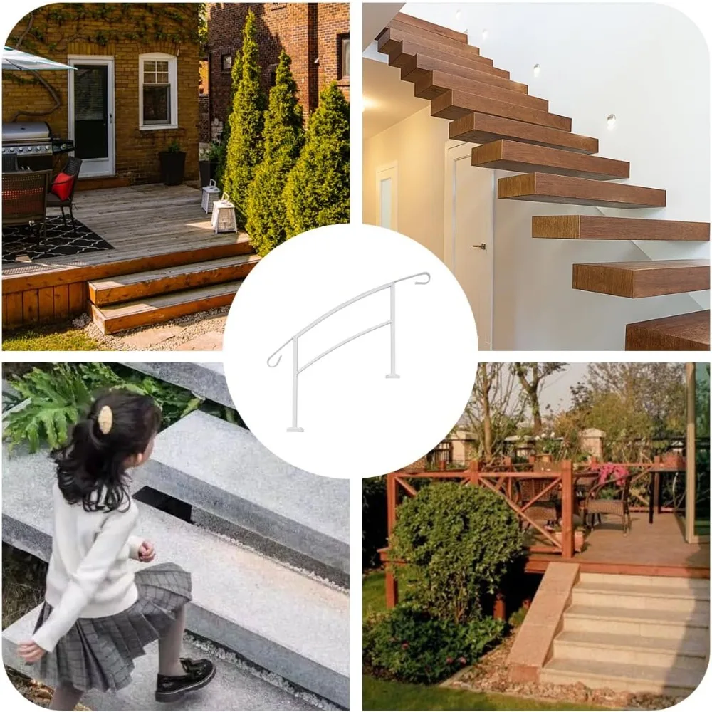 Grisham Aluminum Handrails for Outdoor Steps,3 Step Outdoor Hand Railing Fits 1 to 3 Steps Outdoor Railing Stair Railing Kit (2