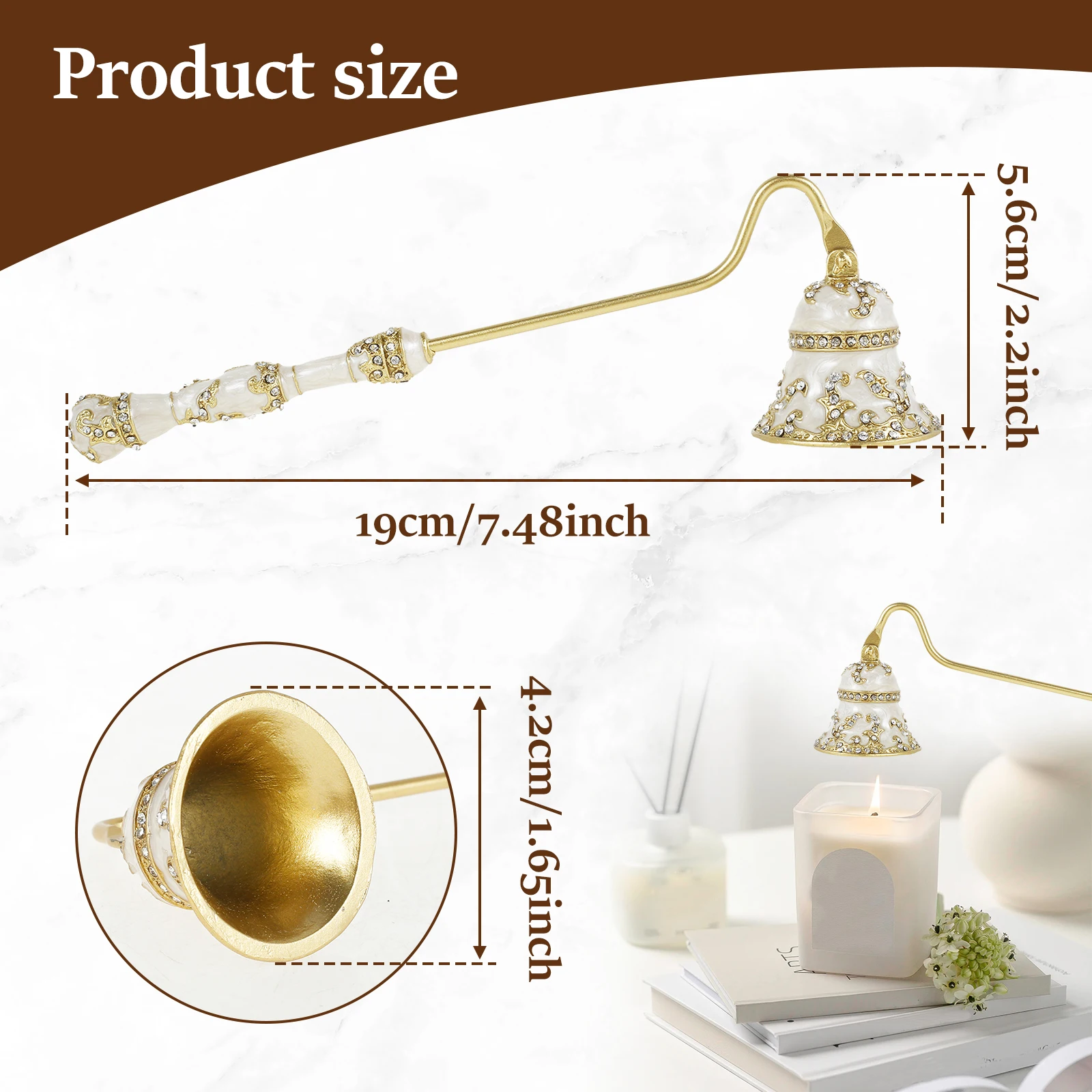 Metal Candle Snuffer With Rotatable Handle Vintage Flower Shape Candle Extinguisher Easy to Use Faux Crystal Decorative Wick