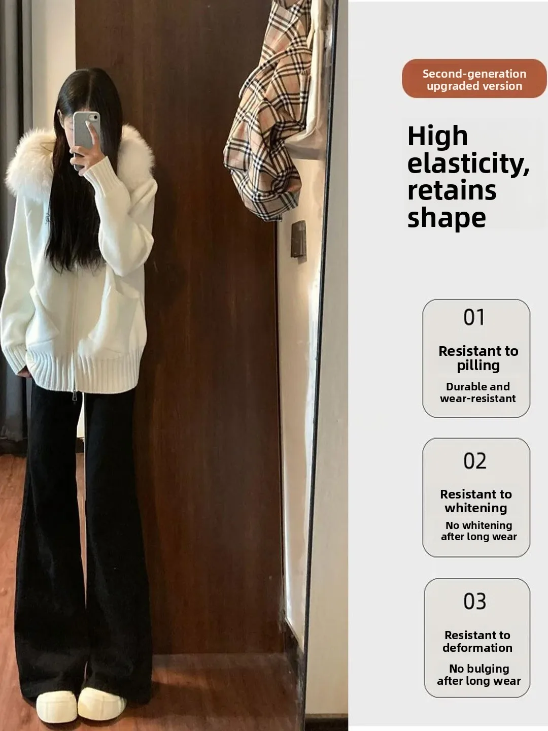

High Waist Fleece Lined Elastic Micro Flared Jeans Women's Black Denim Pants Slimming Small Size Bell Bottoms American Style