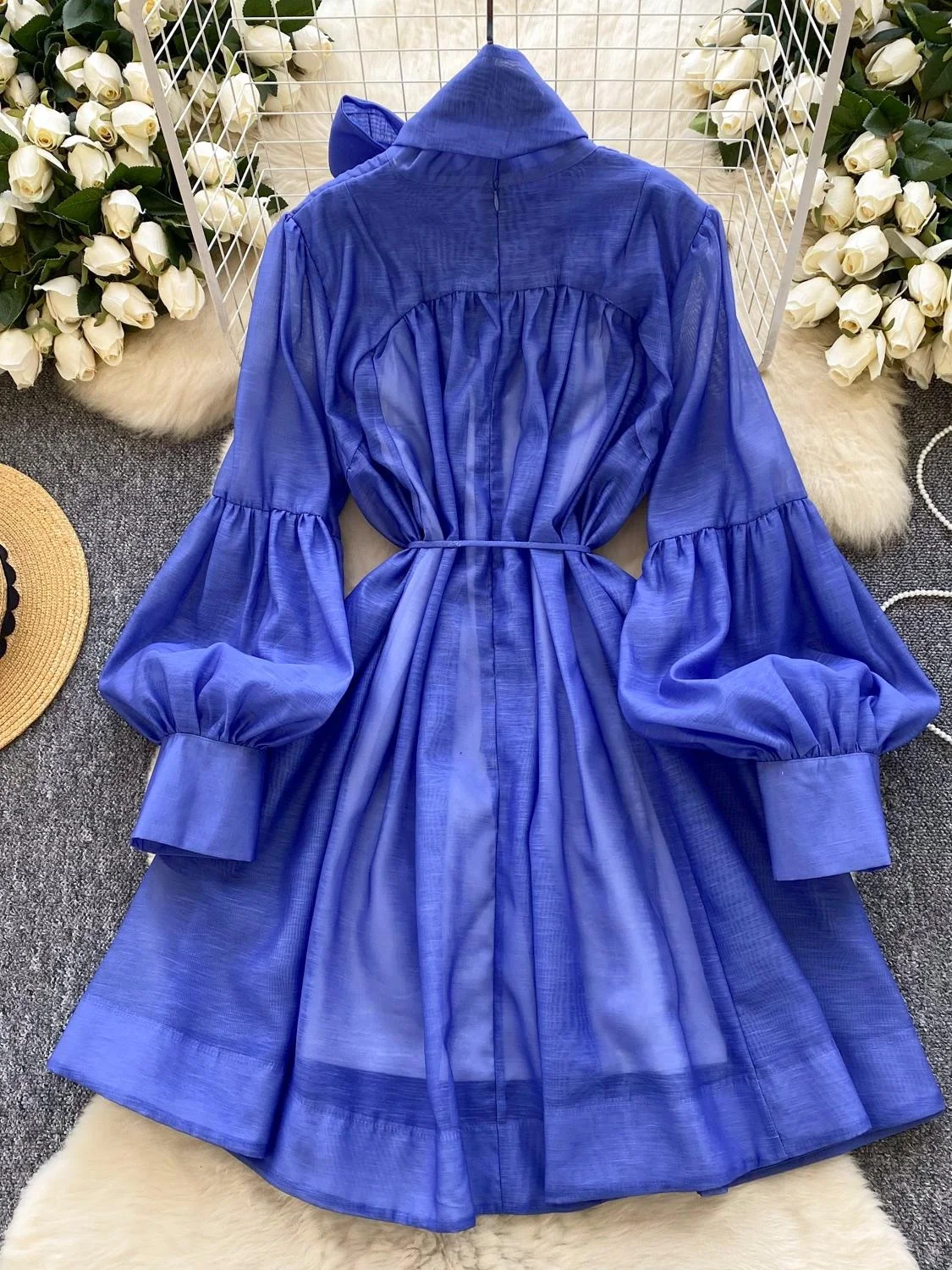 

Retro Chic Lantern Sve Dr Women's Autumn Belted Waist Design Small Lady Ele Midi Skirt Korean Sle High Waist Long...
