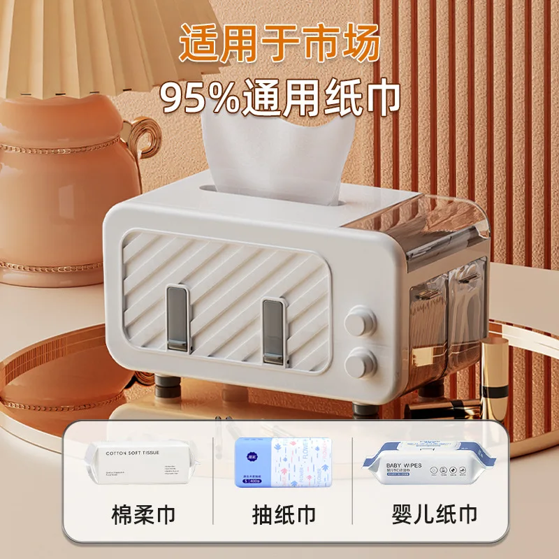 Multifunctional Tissue Box Living Room Paper Holder Office Paper Draw Box with Phone Holder Cotton Swab Toothpick Storage Box