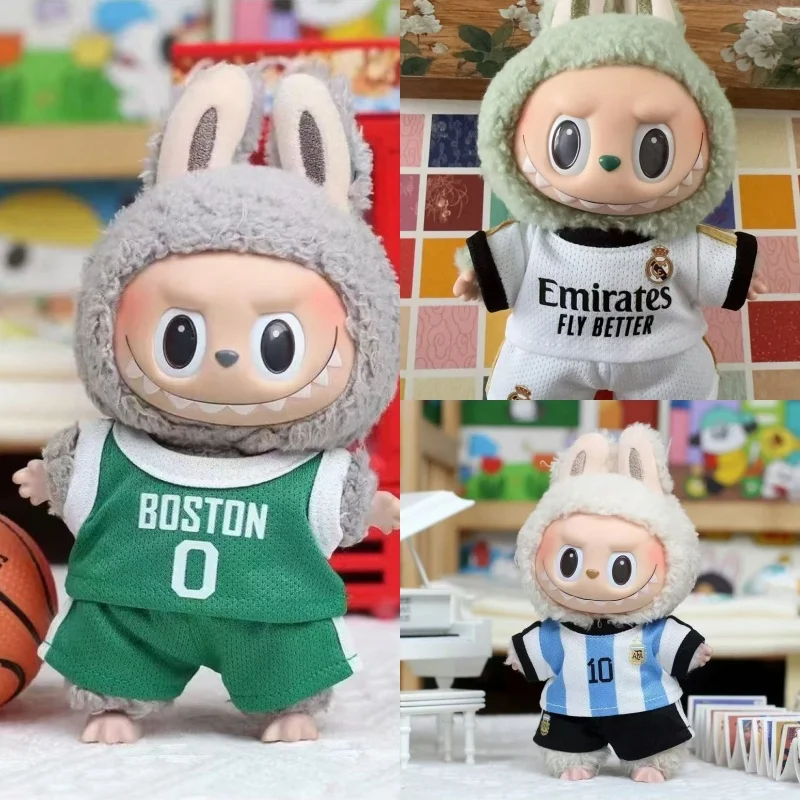 Pakaian Labubu Baru 2025 V1 V2 V3 Jersey Sepak Bola Basket Aksesoris Pakaian Boneka 15-17cm Boneka Plush Universal (Tanpa Boneka)