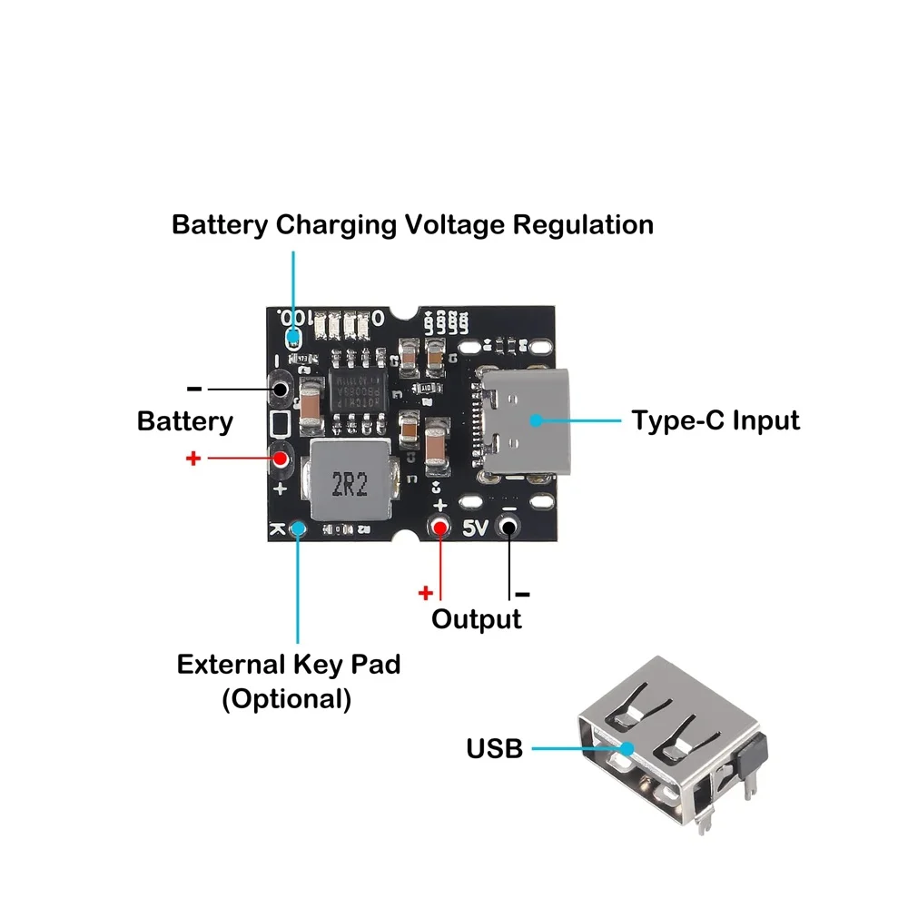 XCW High-precision 5V2A charge-discharge integrated module Type-C input compatible with 4.2V lithium battery 1-10PCS