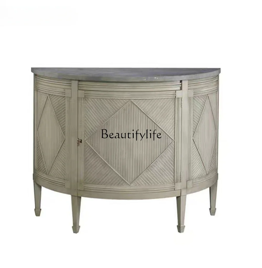 

FG17American-Style Antique Solid Wood Entrance Cabinet European-Style Retro French Antique Semicircle Sideboard Cabinet