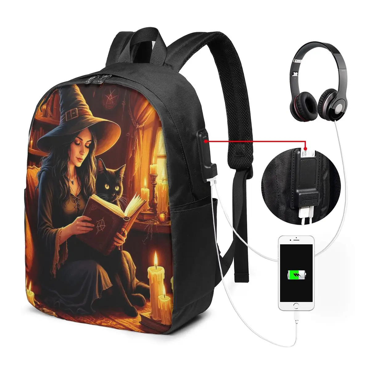 Witch Reading Books In Enchanted Forest Backpack Travel Notebook Bag Computer College Student School Bag Laptop Shoulder Bags