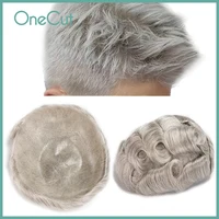 Tupé de piel Superfina para hombres, sistema de reemplazo de cabello humano 0,02 PU con bucle en V, pelucas de cabello, prótesis capilar gris, 0,03-100% mm