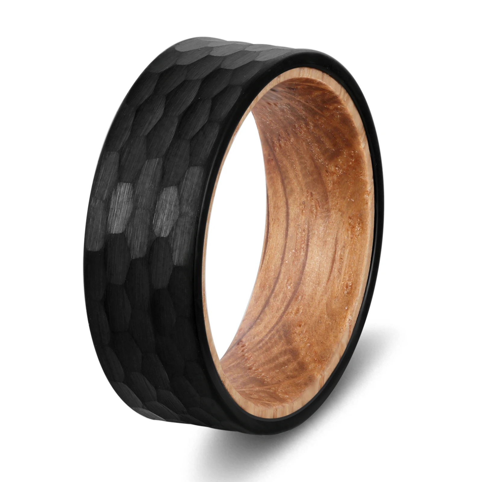 

Poya Fashion Mens Whiskey Barrel Wood Inlay 8mm Hammered Tungsten Ring