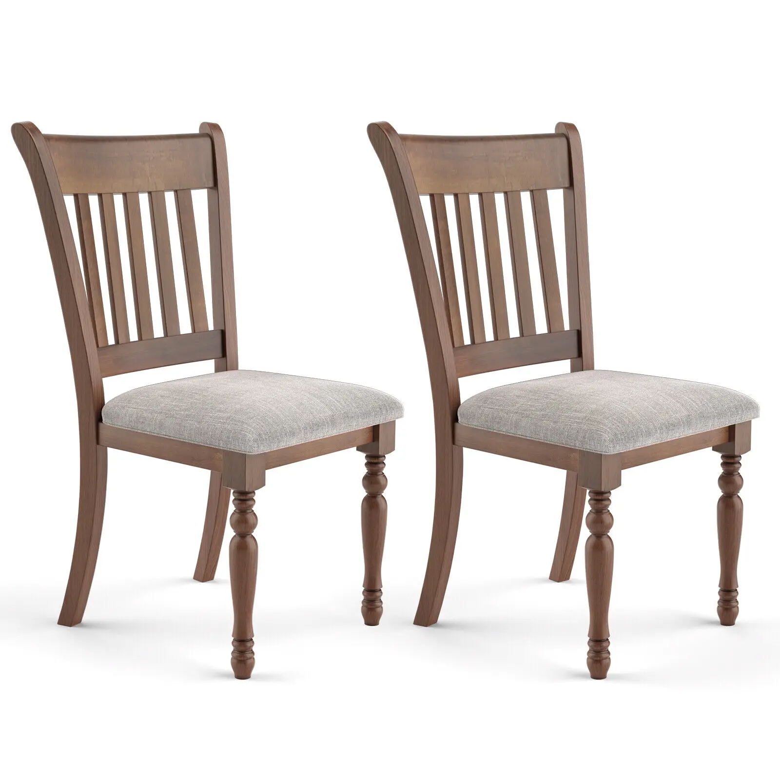 Costway Dining Chair Upholstered Set of 2 Vintage Wooden Dining Chair W/ Padded Cushion