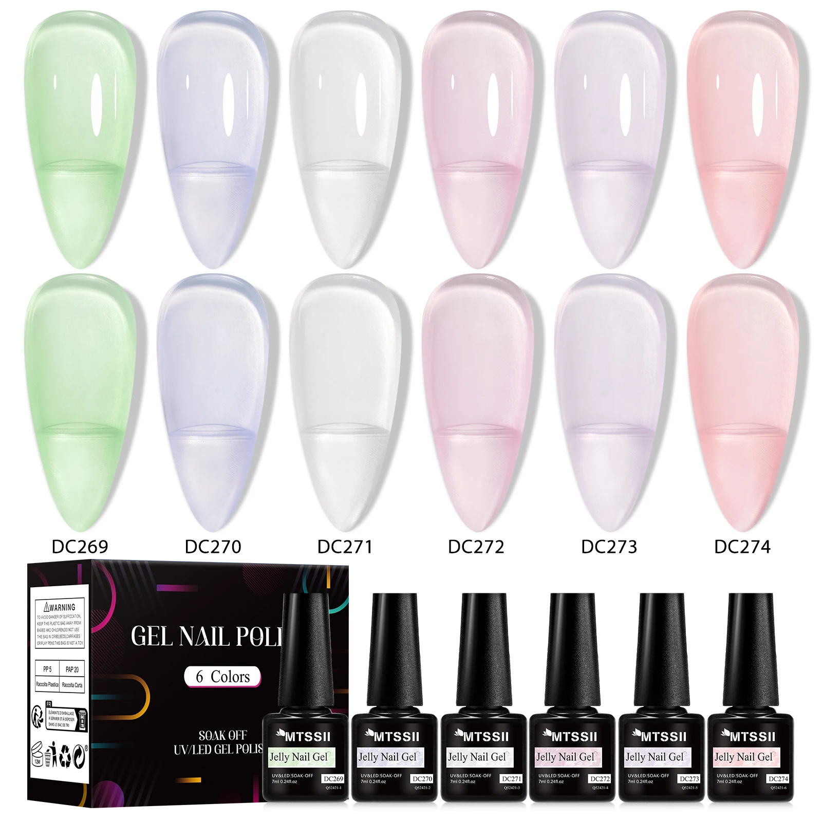 6PCS Mtssii Jelly Sea Glass เล็บเจลชุด 7ML Sea Blue Jelly GEL กึ่งโปร่งใส Soak Off UV LED เล็บเจล