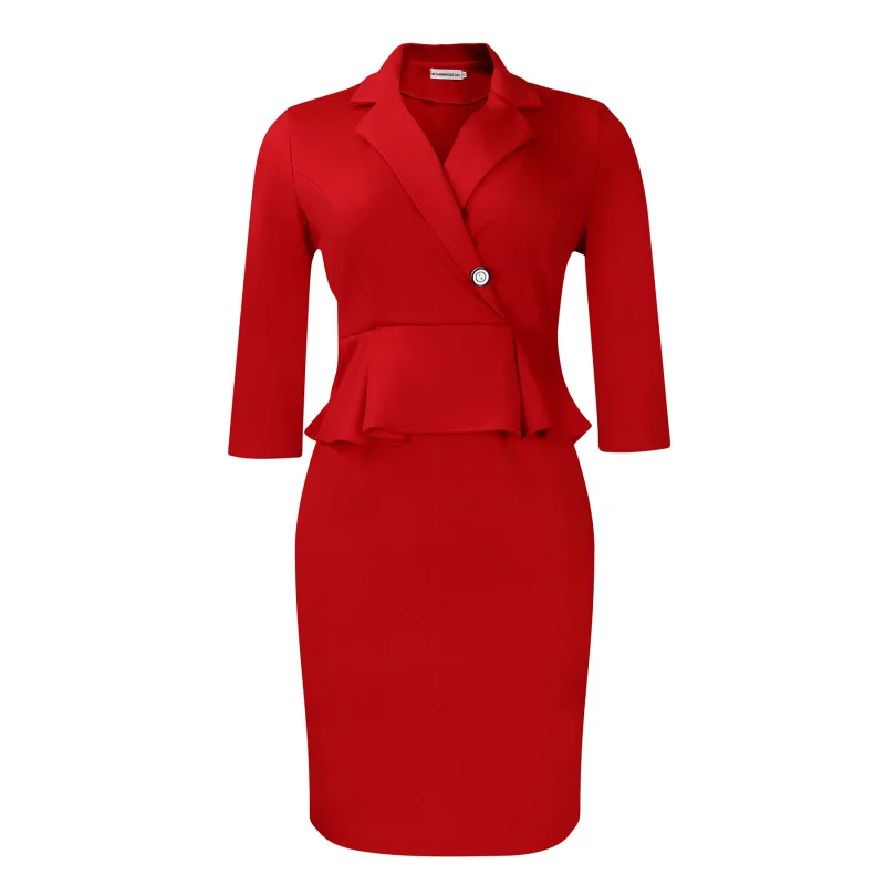 Women's New Style Suit Collar Solid Color Ruffle Hem Bodycon Slimming Plus Size African ress