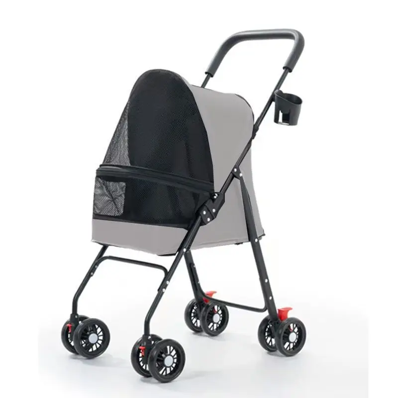 Lightweight Foldable Pet Stroller for Dogs & Cats - Small Breed Carrier with Detachable Basket for Outdoor Walks