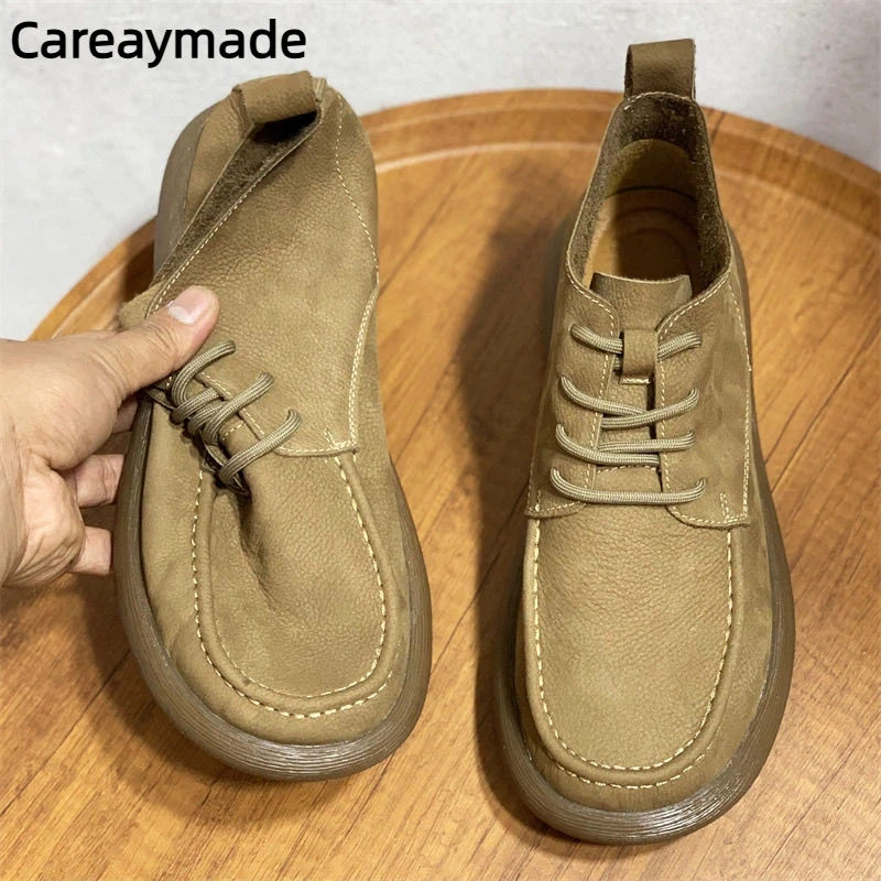 

Careaymade-мужские ботинки из натуральной кожи с широким носком, мужские модные универсальные короткие ботинки из мягкой кожи из воловьей кожи