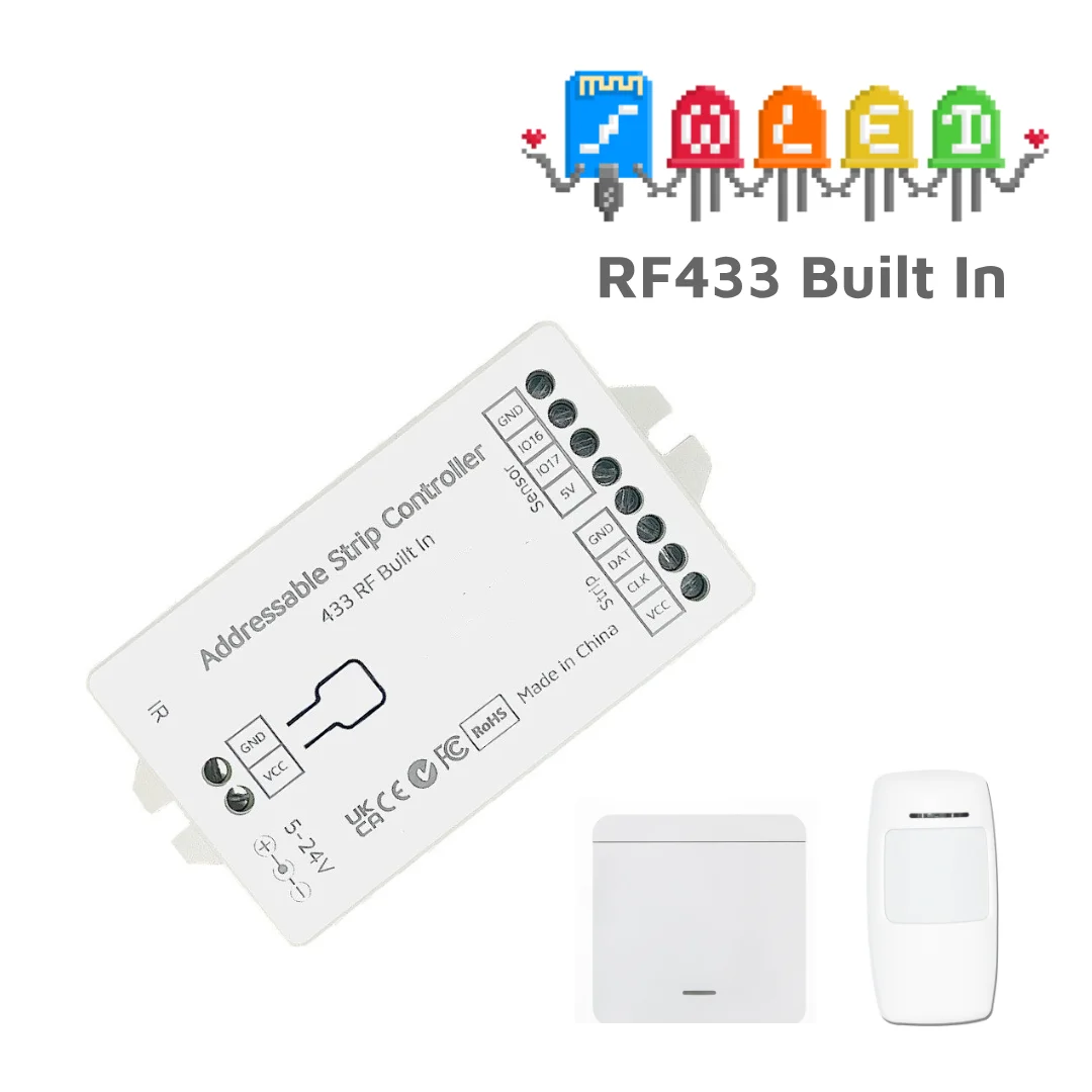 Wled Rf433 5-24V Ws2812b Ws2811 Sk6812 Tm1814 Ws2813 Ws2815 Led Lichtstripcontroller