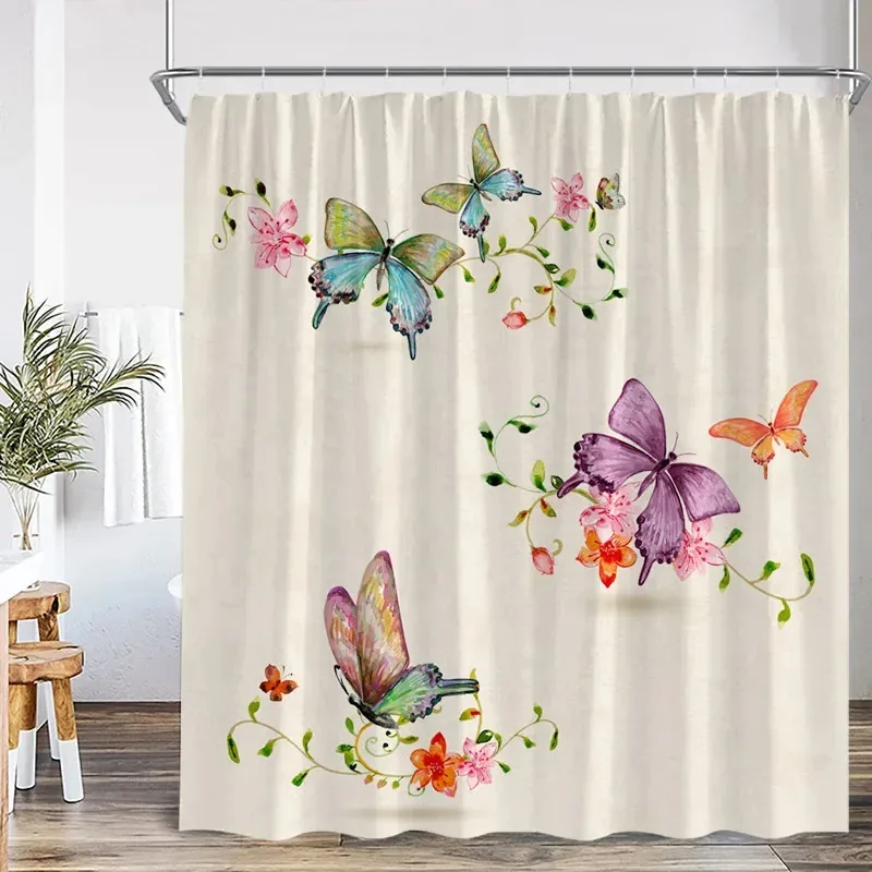 

JHB23Pink Rose Floral Shower Curtains Rustic Flowers Green Leaves Modern Fabric Home Bathroom Decorative Bath Curtain Set Wi9Kj(