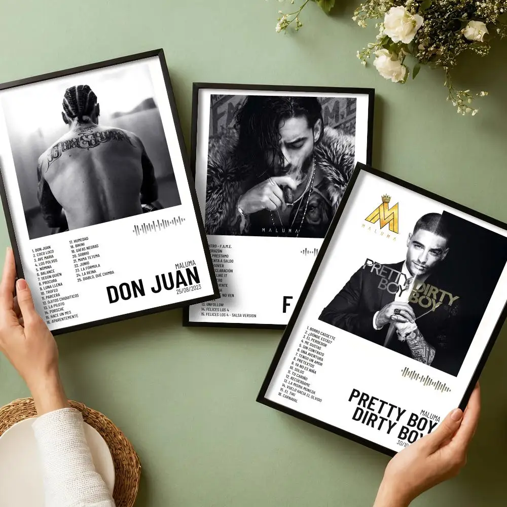 M-Maluma Album Poster Stickers HD Painting Self-Adhesive Art for Bedroom Living Room Home Decor Modern Wall Decals Gift
