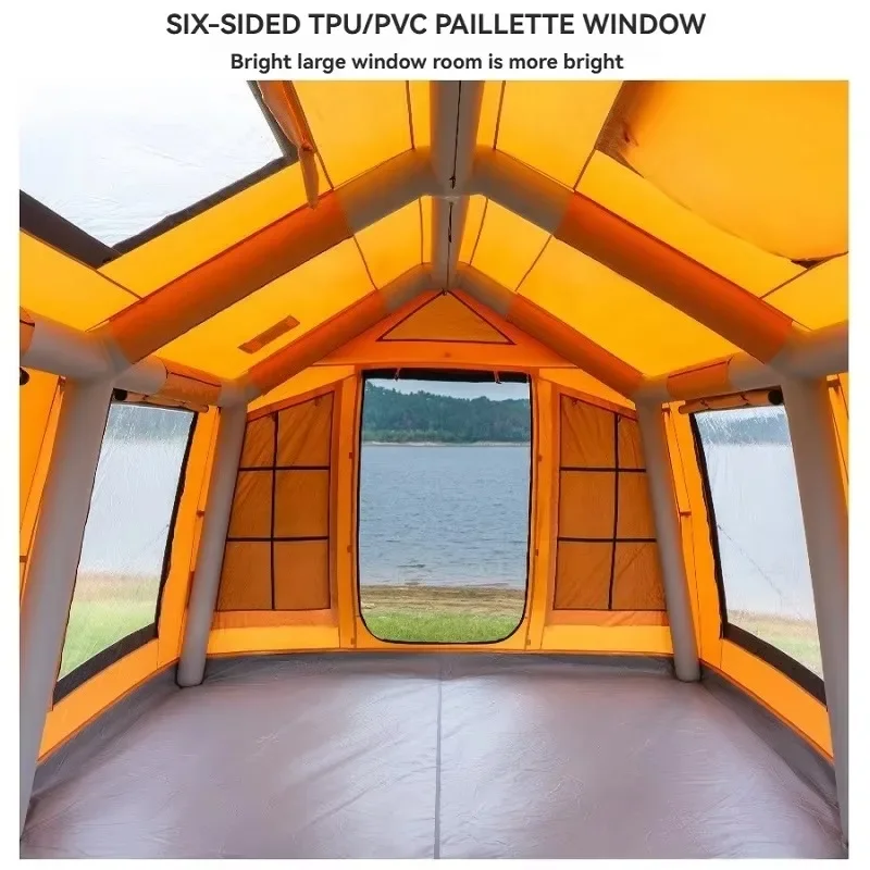 17.2㎡ Large Inflatable Camping Tent 6-8 Person 4-Season Waterproof Air Beam Pop Up Tent 1-Min Setup OEM Glamping Tent