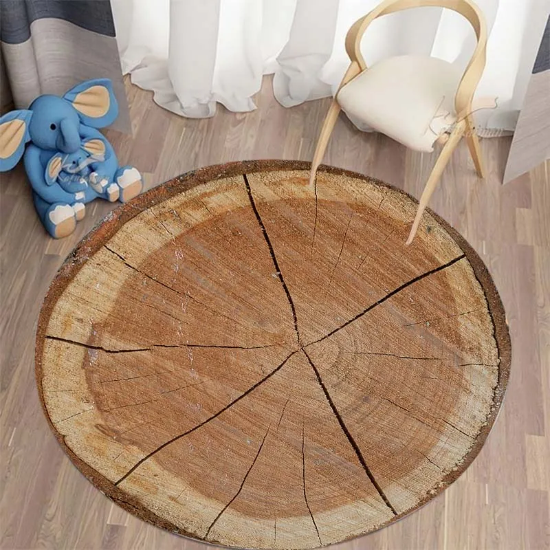 Stump Pattern Anti-slip Washable Doormat Bedroom Mat Living Room Round Carpet Rugs Non-slip Play Mat for Bedroom Carpet Area Rug