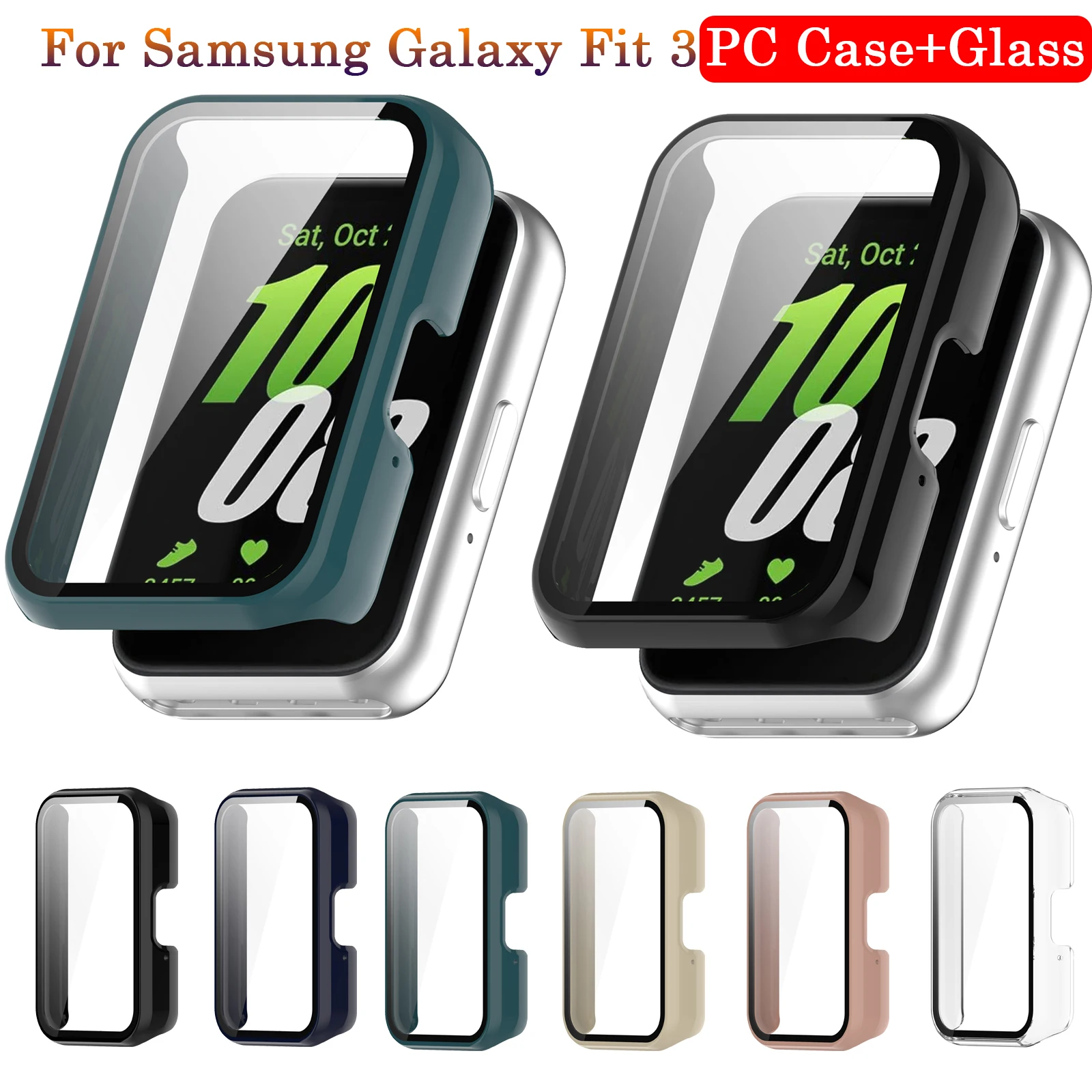 

Glass+Case For Samsung Galaxy Fit 3 SmartWatch All-Around Screen Protector PC Bumper Tempered Glass For Samsung Galaxy Fit3 New