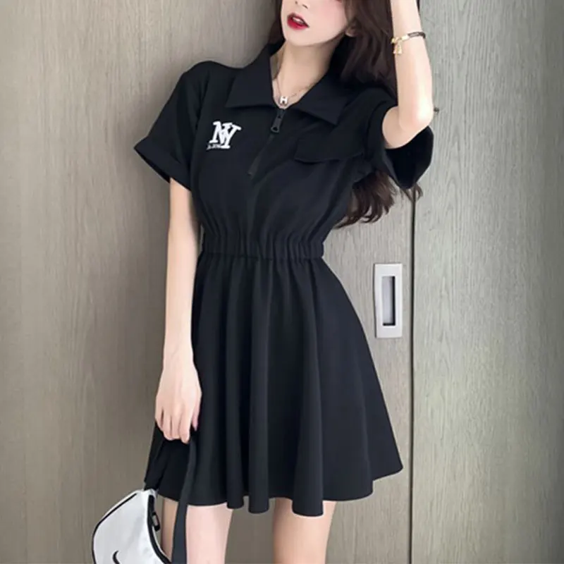 

Women's Summer Fashion Elegant Office Lady Simplicity Black Dresses Women Clothes Casual Trend Temperament Corset A-line Skirt