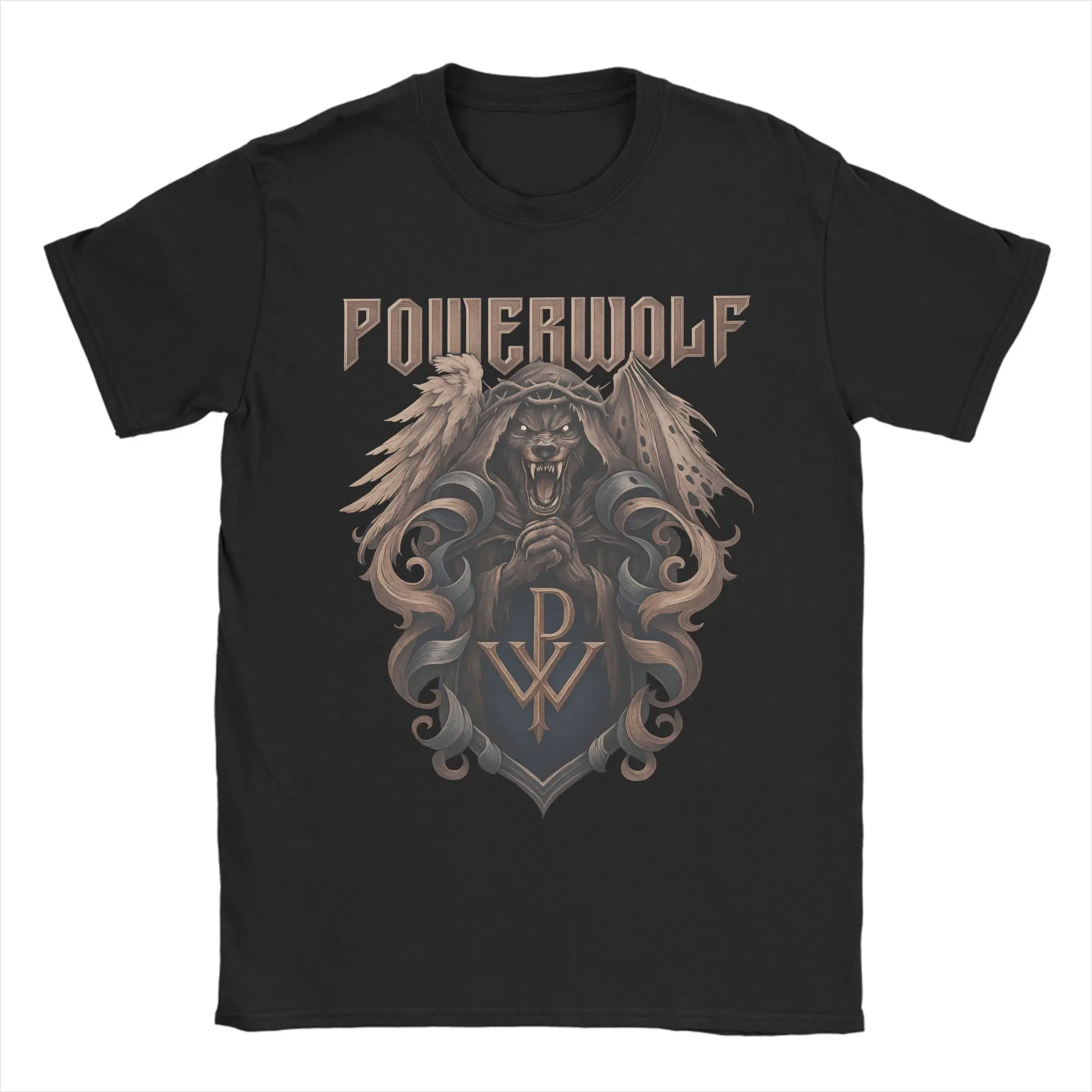 

Powerwolf Band T Shirts Men's Pure Cotton Unique T-Shirts Crew Neck Tees Short Sleeve Tops Plus Size