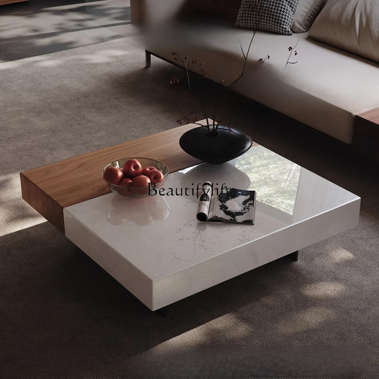 

Living room natural marble coffee table antique high-end villa high-end square Italian style