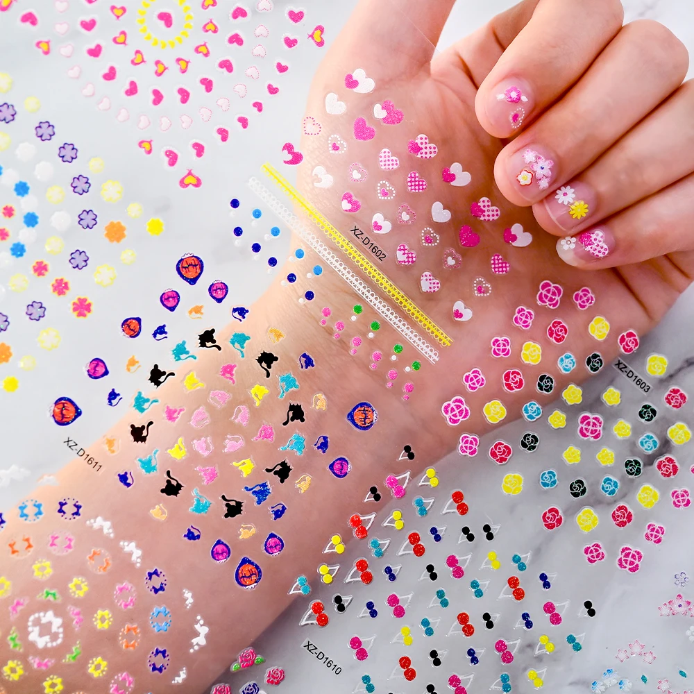 30 Teile/satz Bunte Blumen 3D Nail art Aufkleber Nette Rose/Herz/Stern/Schleife Selbst-Kleber slider Einfache 6,5*5 cm DIY Maniküre Aufkleber