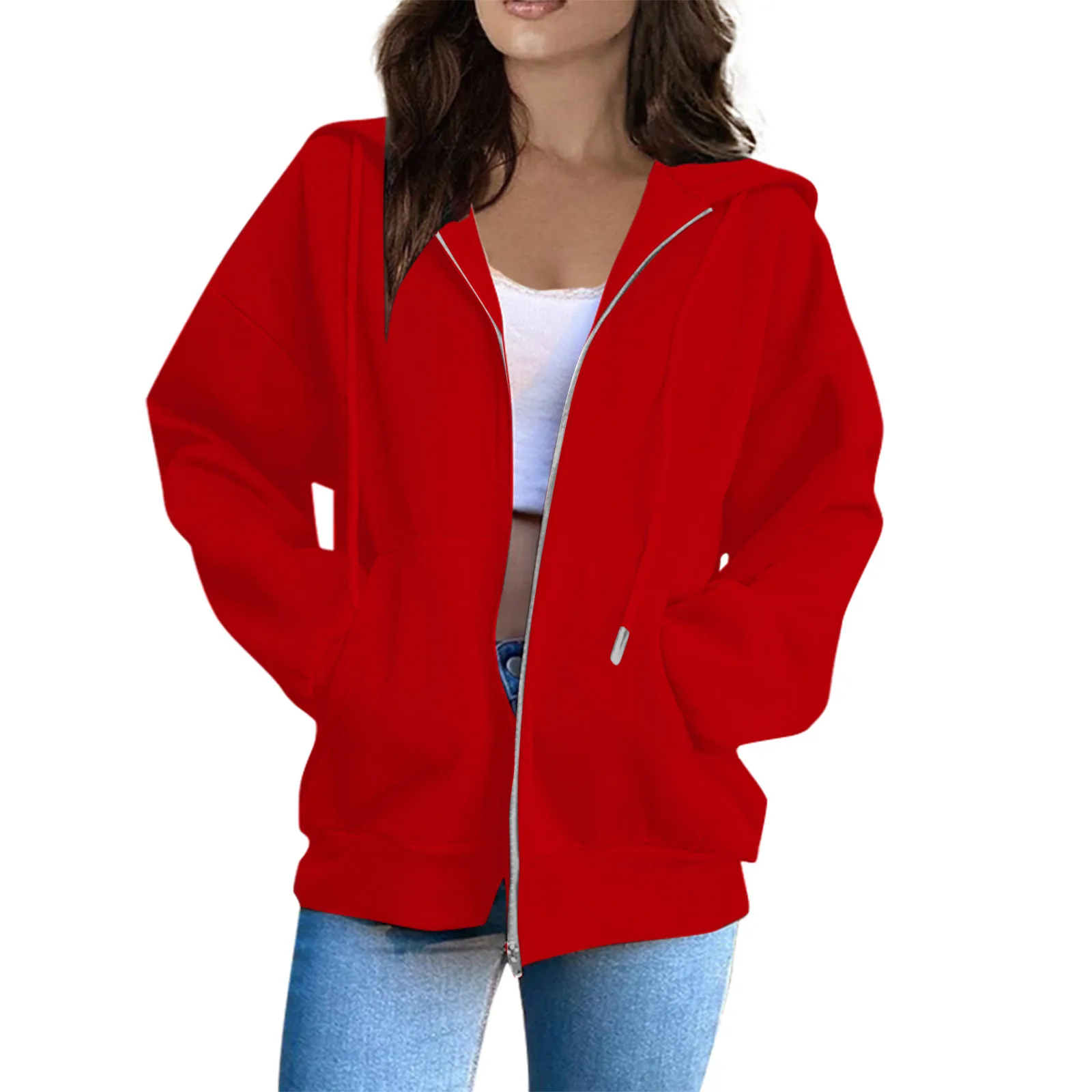 Sudadera informal con capucha para mujer, ropa femenina de manga larga con cremallera, Color sólido, envío grati