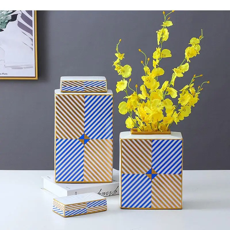 Painted Square Ceramic Storage Jar Vases Porcelain Candy Jars with Lid Dressing Table Cosmetic Containers Nordic Home Decor