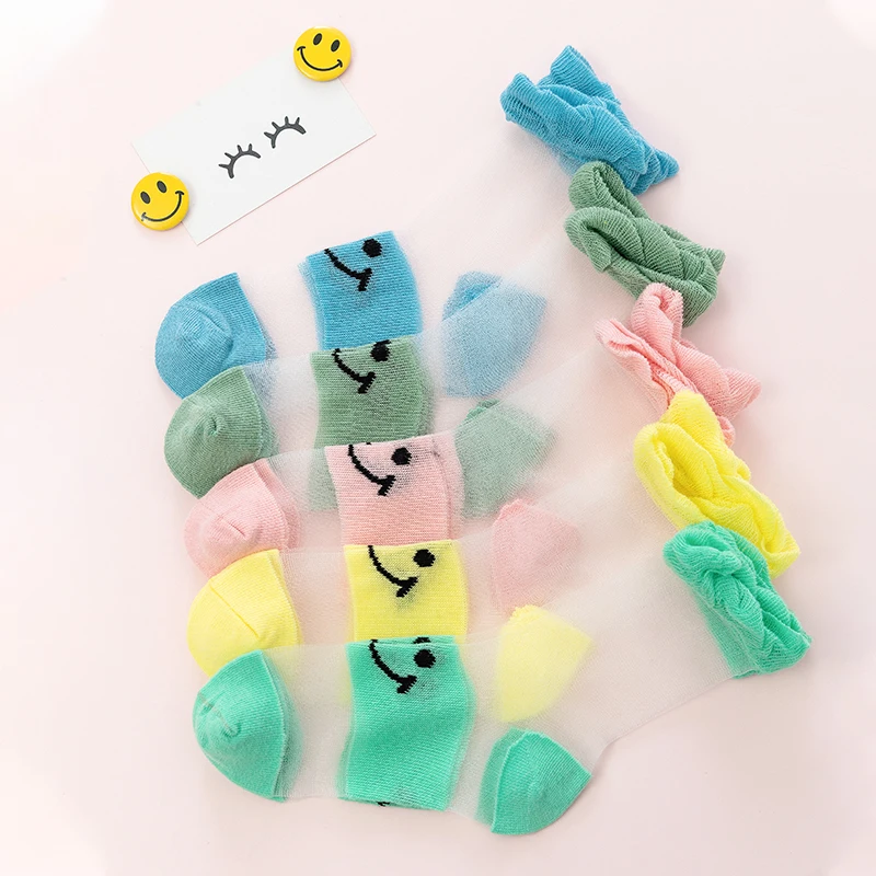 Children smile face ice silk pile stockings girl summer breathable cute super cute princess short socks baby summer tube socks