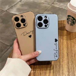 Personalised Customized Name Case For iPhone 11 12 13 14 15 16 Pro Max Leather Soft Plating Bumper Gift Cover For 15 16 Plus
