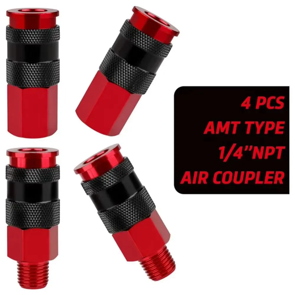 1/4 Inch NPT Thread Air Coupler Plug Kit Red Coating Aluminium Lightweight Air Compressor Accessories Universal Fitting
