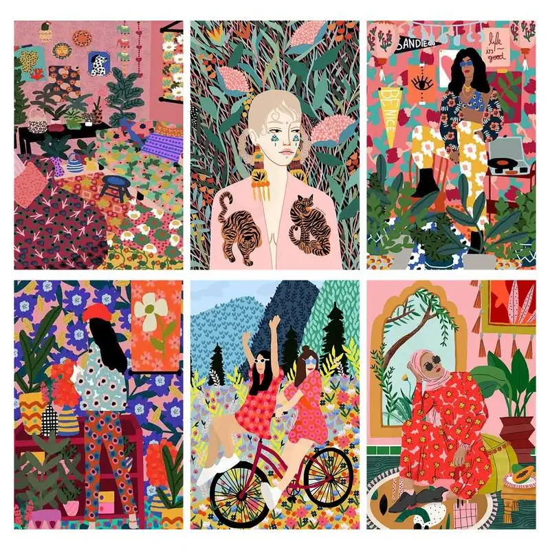 

CHENISTORY Paint By Numbers Girl Illustration DIY Pictures By Number Figure Kits Drawing On Canvas Hand Painted Home Decor